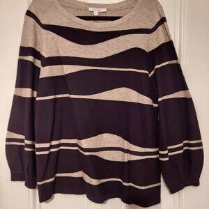 NWT Chico's Tan & Black Crew Neck Puff Sleeve Sweater in size 2 (12/14)